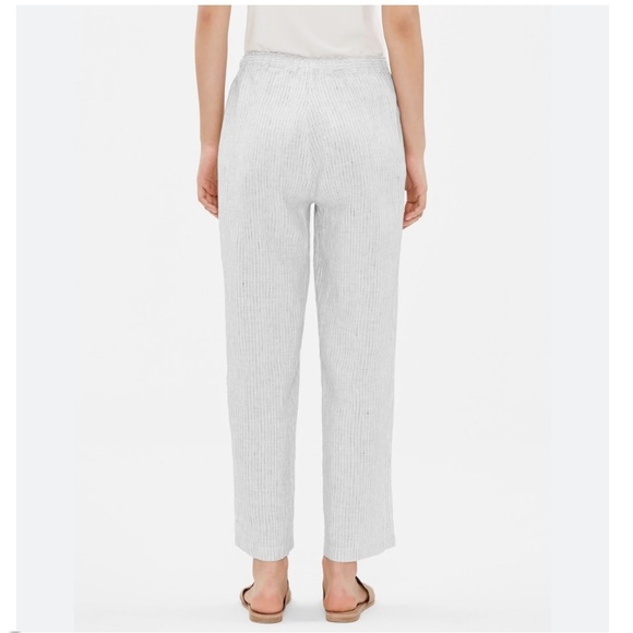 Eileen Fisher Organic Handerchief Linen Striped Pant Pearl Medium - Picture 2 of 13